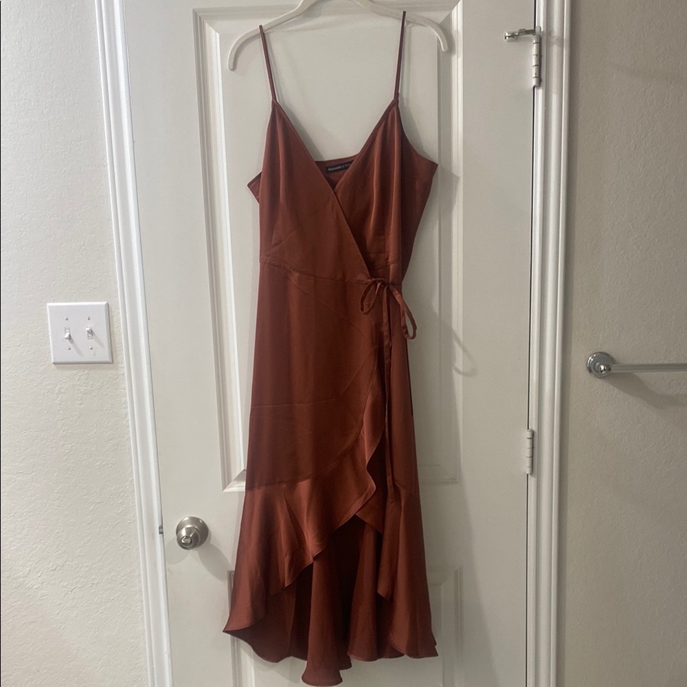 Abercrombie & Fitch Brown Asymmetrical Ruffled Wrap Dress